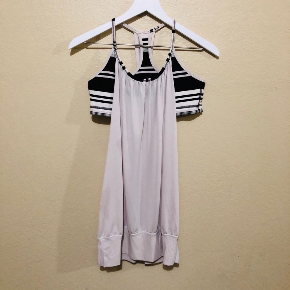 Lulu cream/black tank over bra